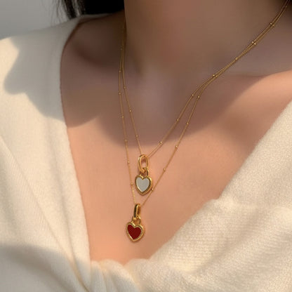 Red Agate & Mother of Pearl Reversible Necklace – Sterling Silver with 18K Gold Plating