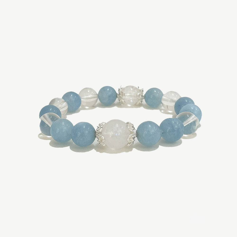 Aquamarine, Moonstone & Clear Quartz Bracelet for Calm, Insight & Clarity