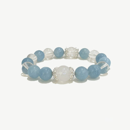 Aquamarine, Moonstone & Clear Quartz Bracelet for Calm, Insight & Clarity