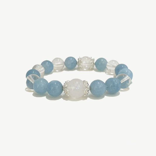 Aquamarine, Moonstone & Clear Quartz Bracelet for Calm, Insight & Clarity