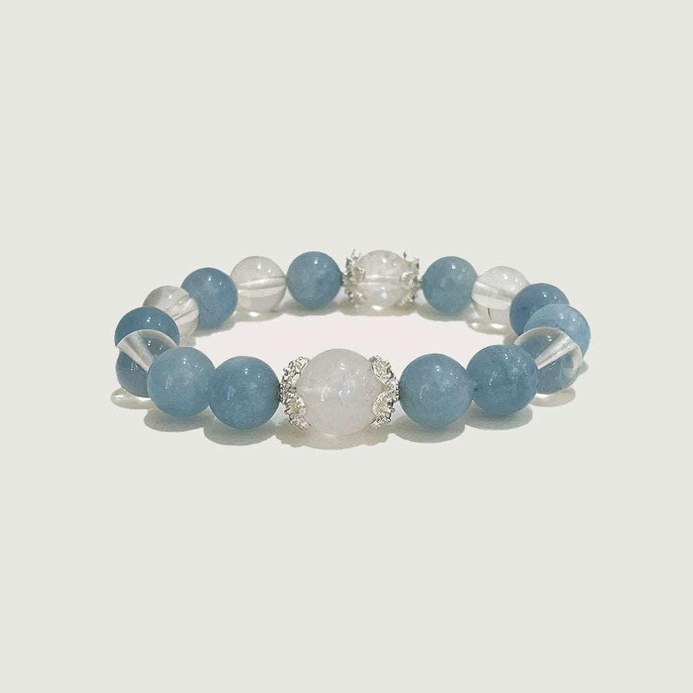 Aquamarine, Moonstone & Clear Quartz Bracelet for Calm, Insight & Clarity