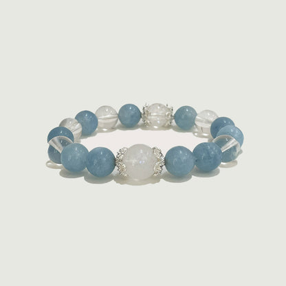 Aquamarine, Moonstone & Clear Quartz Bracelet for Calm, Insight & Clarity