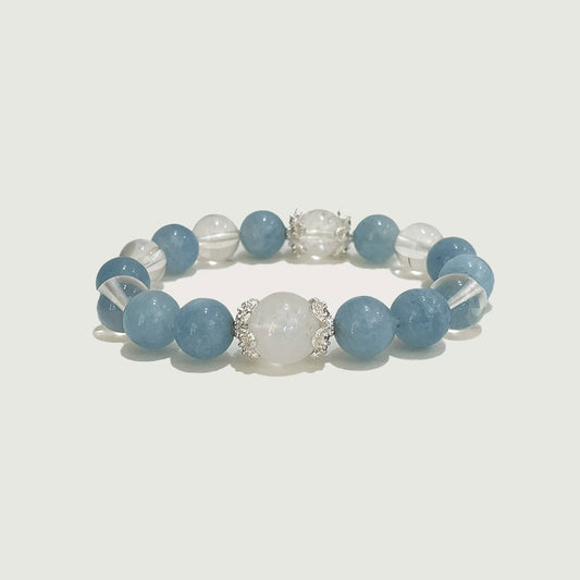 Aquamarine, Moonstone & Clear Quartz Bracelet for Calm, Insight & Clarity