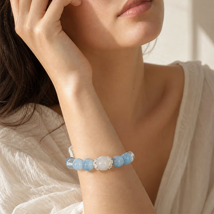 Aquamarine, Moonstone & Clear Quartz Bracelet for Calm, Insight & Clarity