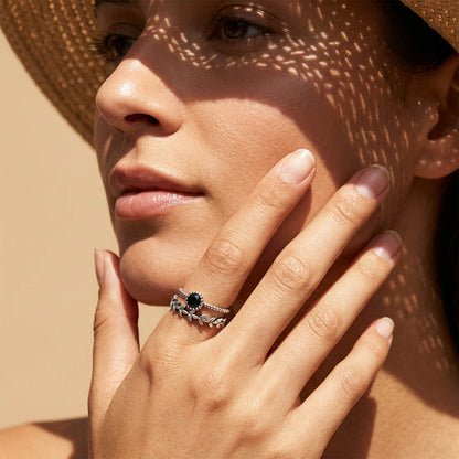 Protection & Strength Black Spinel Adjustable Ring – Sterling Silver