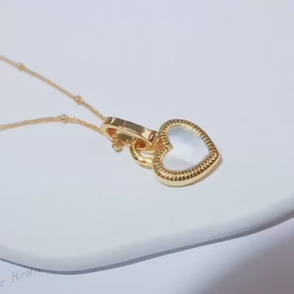 Black Onyx & Mother of Pearl Heart Two- Double Side  Necklace – Sterling Silver with 18K Gold Plating