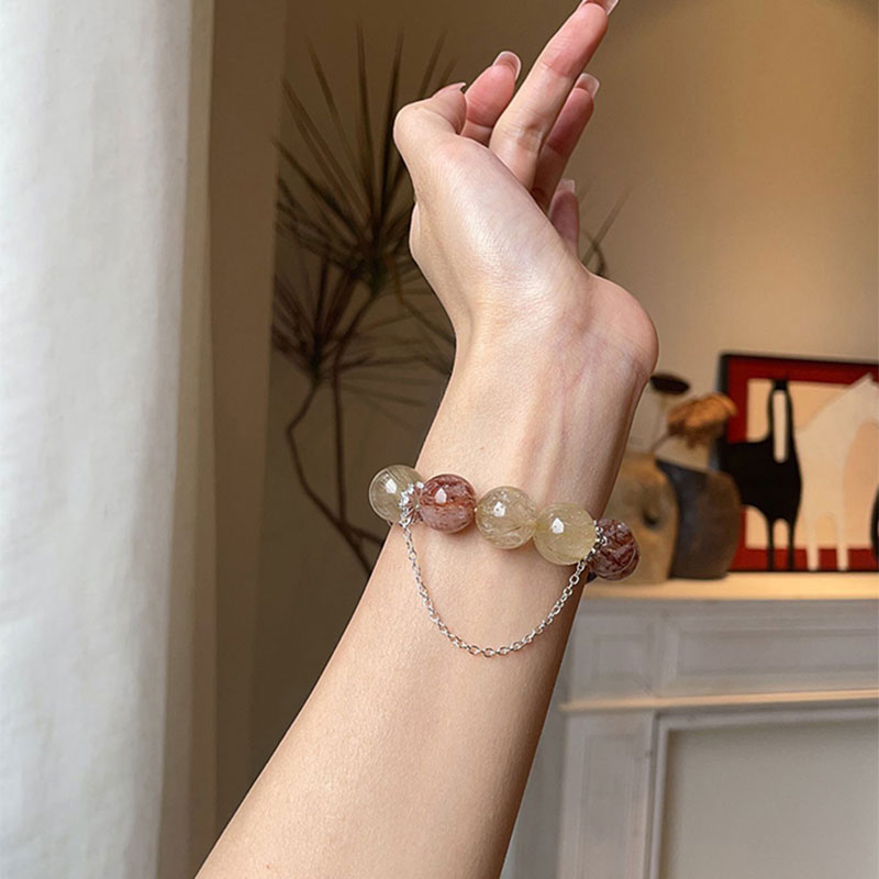Abundance & Protection - Golden Rutilated Quartz, Black-red Rutile Quartz, Phantom Amethyst & Gray Moonstone Bracelet